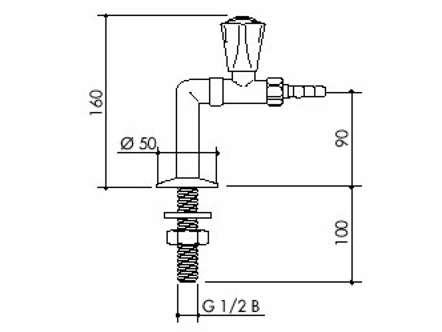TOF 1000/245 - Laboratorní stojánkový ventil pro vodu, přímý výtok - nákres