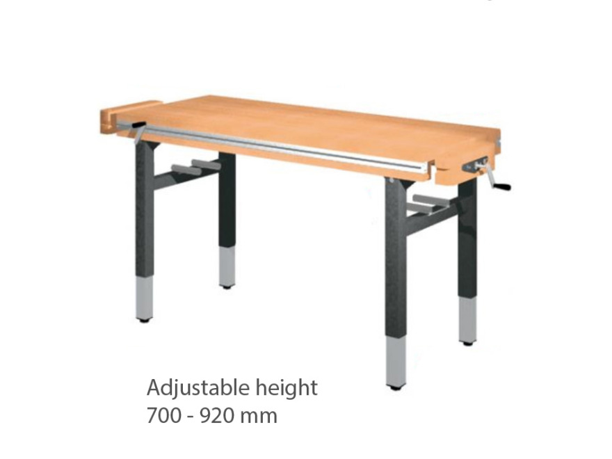 Universal workbench with adjustable height - 2× carpenter vise - frontally