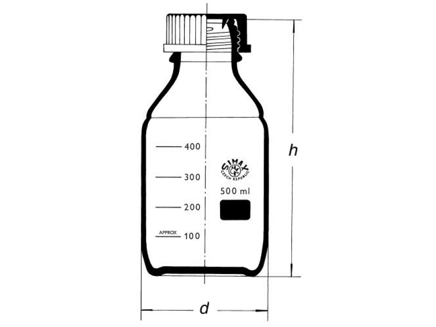 Láhev reagenční s GL 45  (do 180°C) s PP uzávěrem a vylévacím kroužkem
