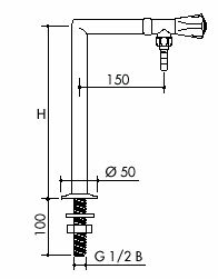 TOF-1000-355-Laboratorní stojánkový ventil pro vodu, výtok dolů - nákres